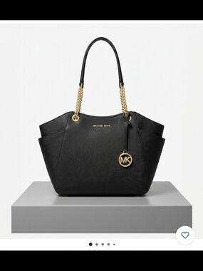 Michael Kors Black Saffiano Tote with Gold Chain Accents Medium